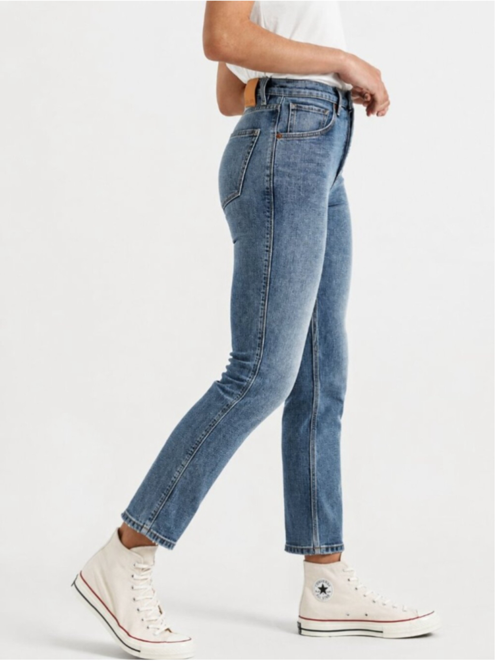 DUER NWT Performance Denim 27" Hi-Rise Straight Jeans Vintage Blue Sz 24 Stretch